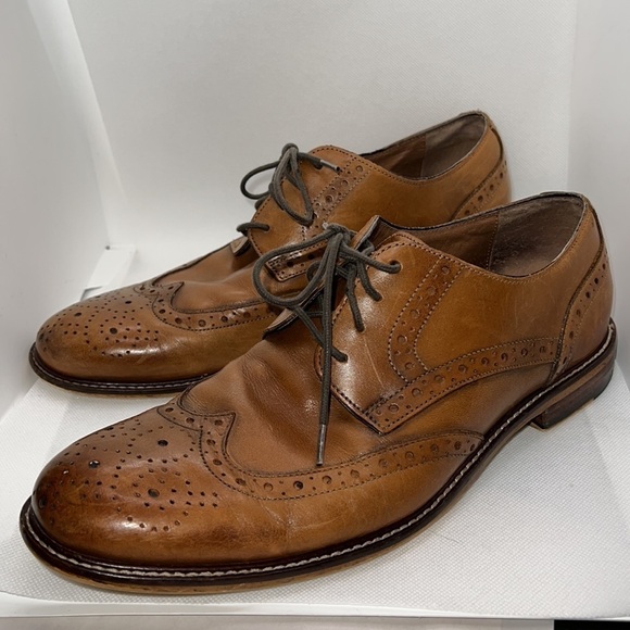 Joseph Abboud leather Cognac brown wingtip lace up Oxford shoes Sz 8.5 - Picture 7 of 12